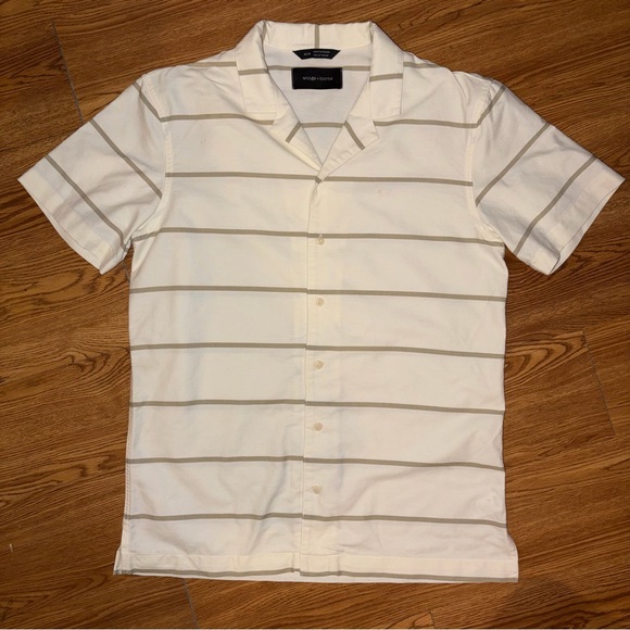 Wings + Horns Deck Stripe Short Sleeve Button-Up Camp Shirt in Moss Stripe - Picture 7 of 7